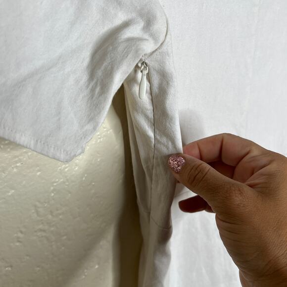 Zara Women's Linen Blend White Ring Cutout Collared Bodycon Mini Dress Sz Small - Picture 3 of 4